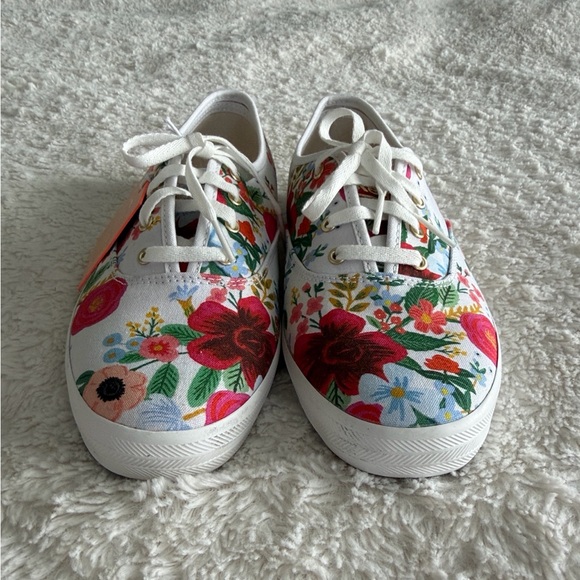 Keds X Rifle Paper Co. Women's Size 9.5 Floral Print Canvas Sneakers White Red - Picture 2 of 10